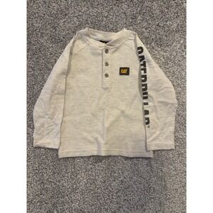 CAT Henley Shirt Toddler 2T Grey Caterpillar Waffle Knit Thermal Long Sleeve